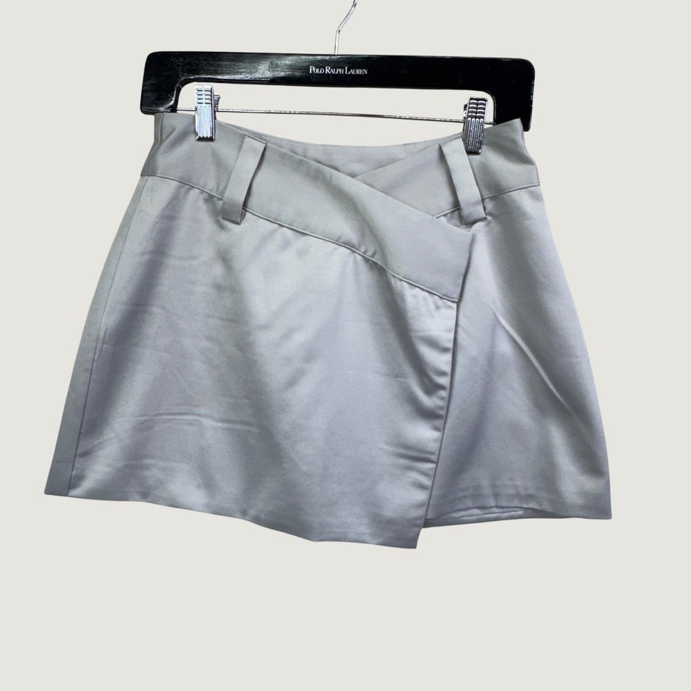 Superdown Womens Satin Wrap Asymmetrical Mini Skort Silver Size S